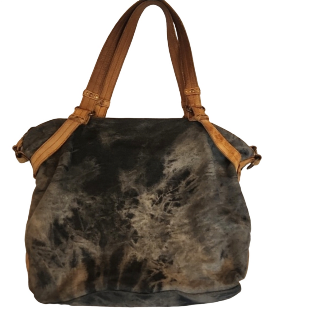 Womens Schuler & Sons Anthropologie gray tie dye & leather shoulder bag. - Picture 2 of 14